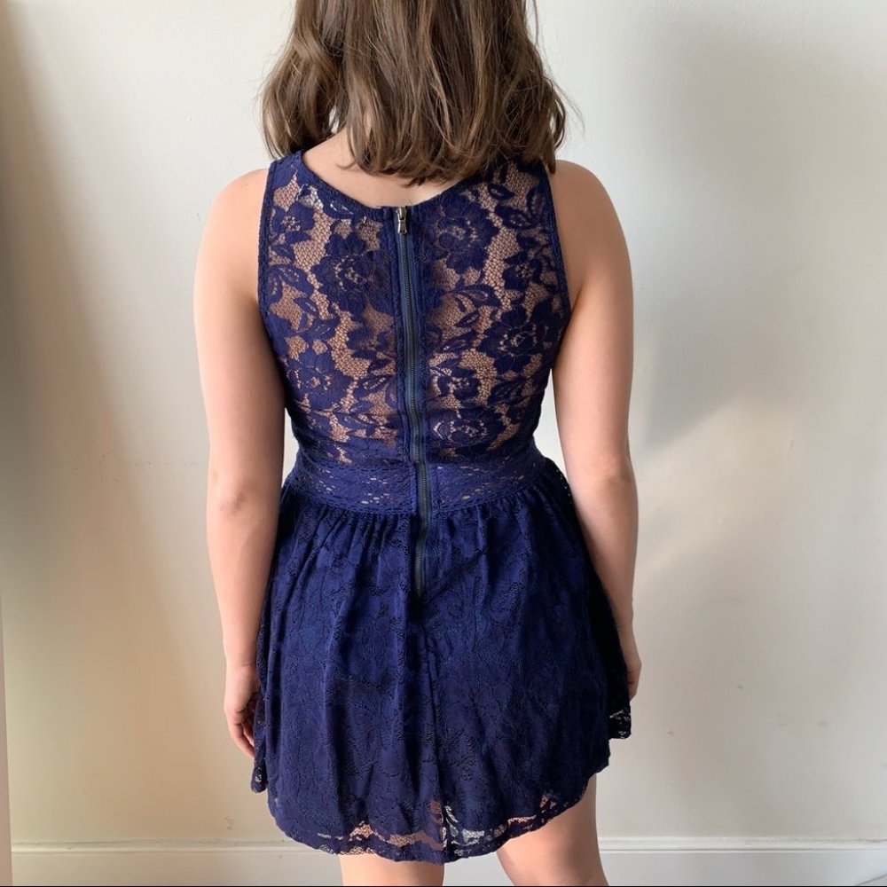 Blue Lace Dress with crochet waist